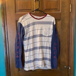 VISSLA Navy and Cream Striped Men's Shirt